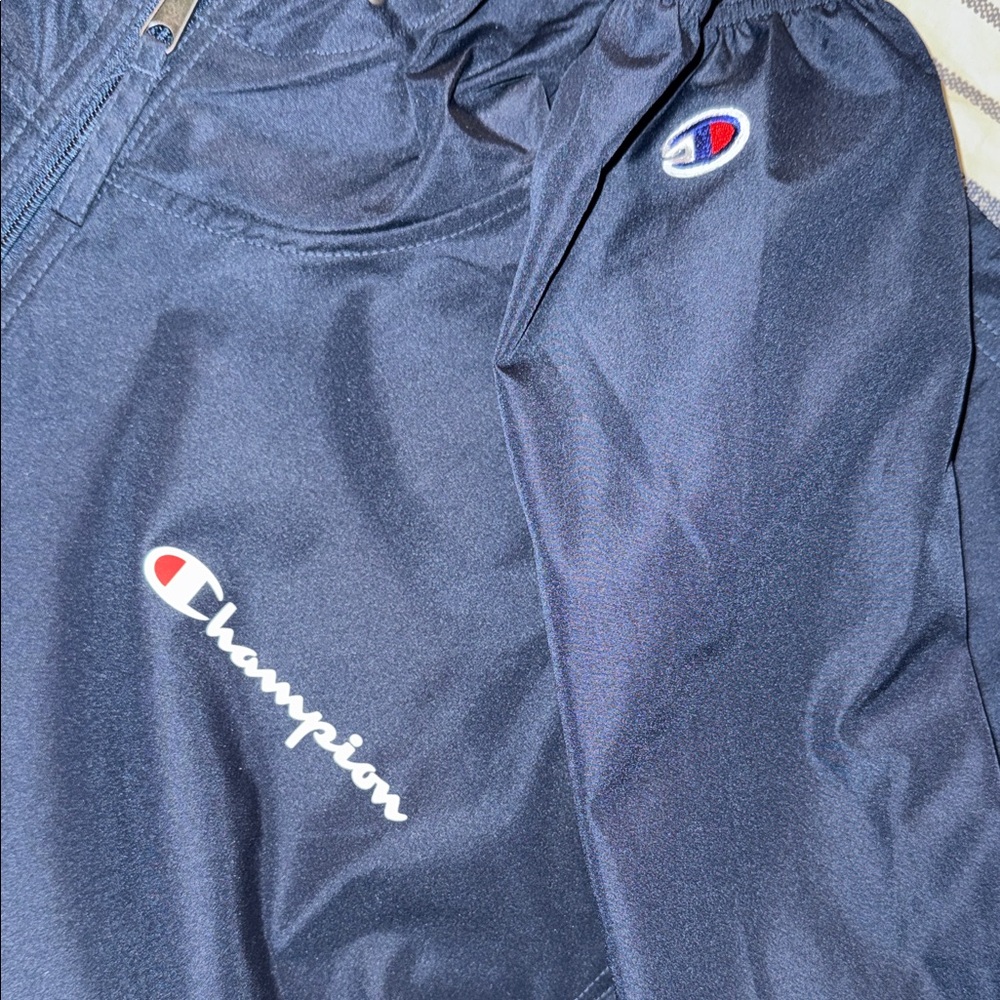 Champion Dark Blue Hooded Windbreaker Jacket NWOT - Picture 2 of 7